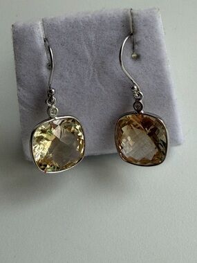 Sterling Silver Citrine Drop Earrings - Light Yellow Gemstones
